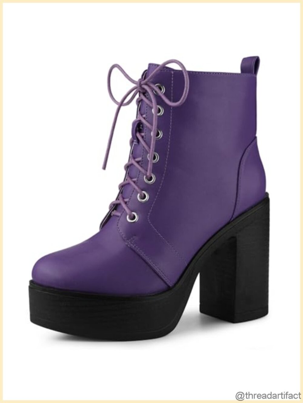 Platform Chunky High Heel Lace Up Combat Boots Faux Leather Ankle Booties